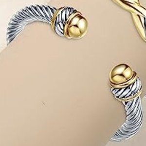 Two Tone Twisted Cable Wire Ball Weave Cuff Bangle Bracelet Gold & Silver New
